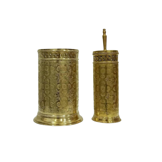 Unlacquered Brass bathroom accessories Set, Solid Brass Storage Basket Trash can, Bathroom Trash Can, Handmade Toilet Brush And Holder